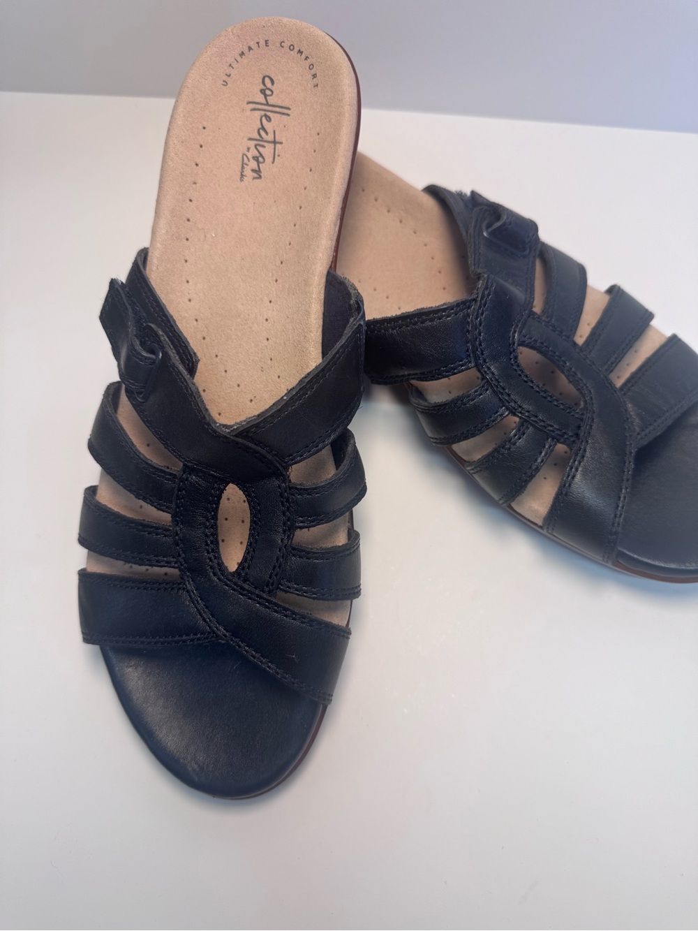 Clarks Collection Navy Leather Comfort Sandals Women’s 11 Adjustable Slides